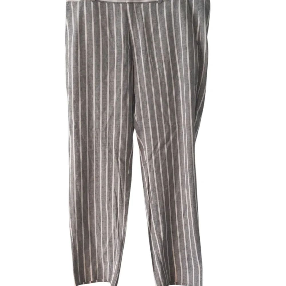 Banana Republic Avery Striped Gray/white Linen Blend Women's Pants 8